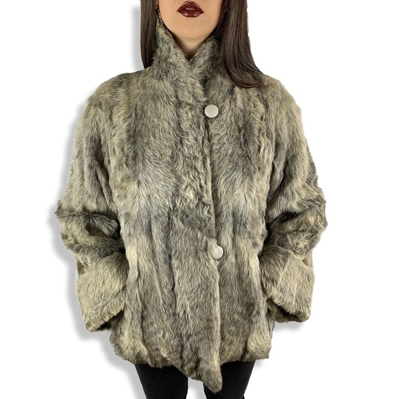 50s natural gray curly goat fur A-line swing coat - Picture 2 of 8